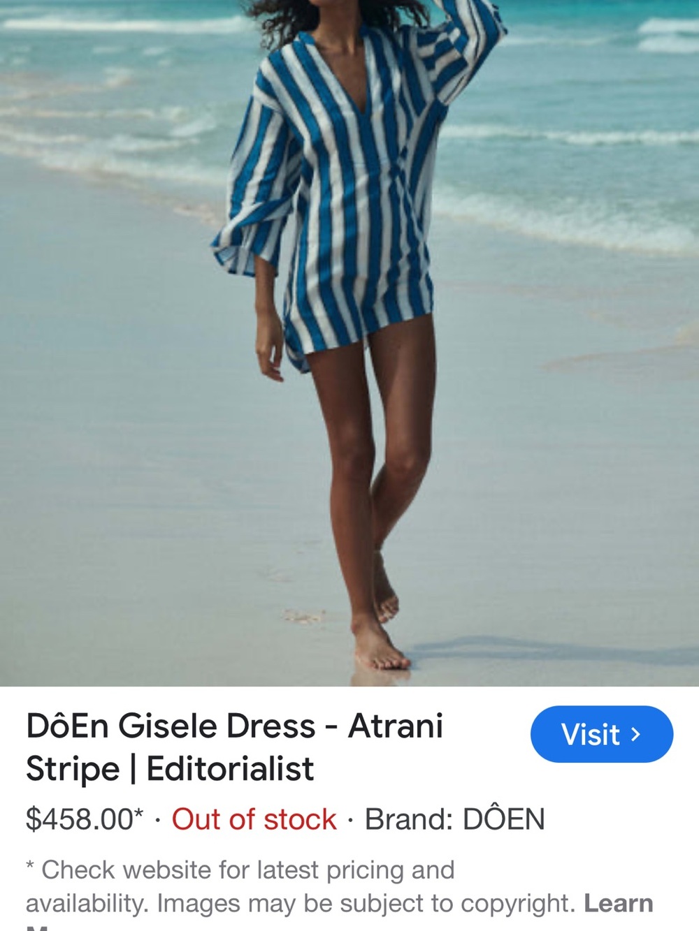 Doen Blue and White Striped Swim Coverup